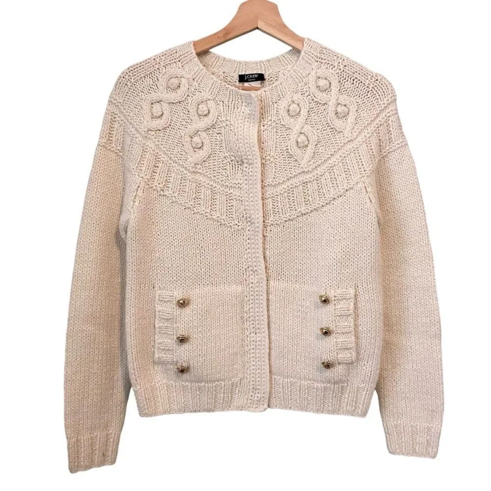 J. Crew Hand Knit Cardigan Sweater with Front Pockets with Gold Accent in Small